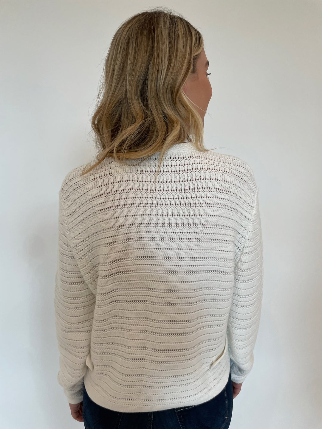 Autumn Cashmere Solid Textured Stripe  Knit Jacket in Bleach White available at Barbara Katz