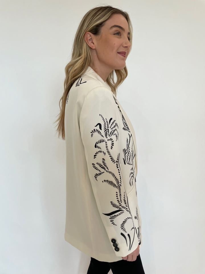 Marella Luciana Printed Satin Blazer in Wool White available at Barbara Katz