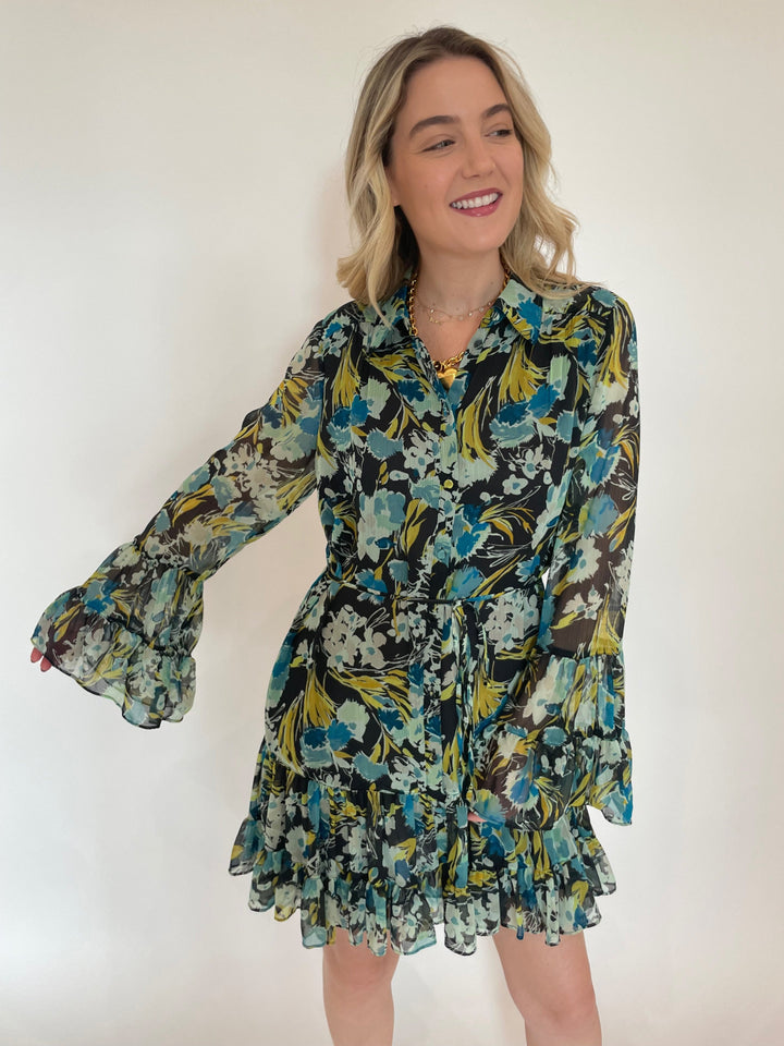 Cinq a Sept Lyra Tossed Floral Dress in Obsidian Multi available at Barbara Katz