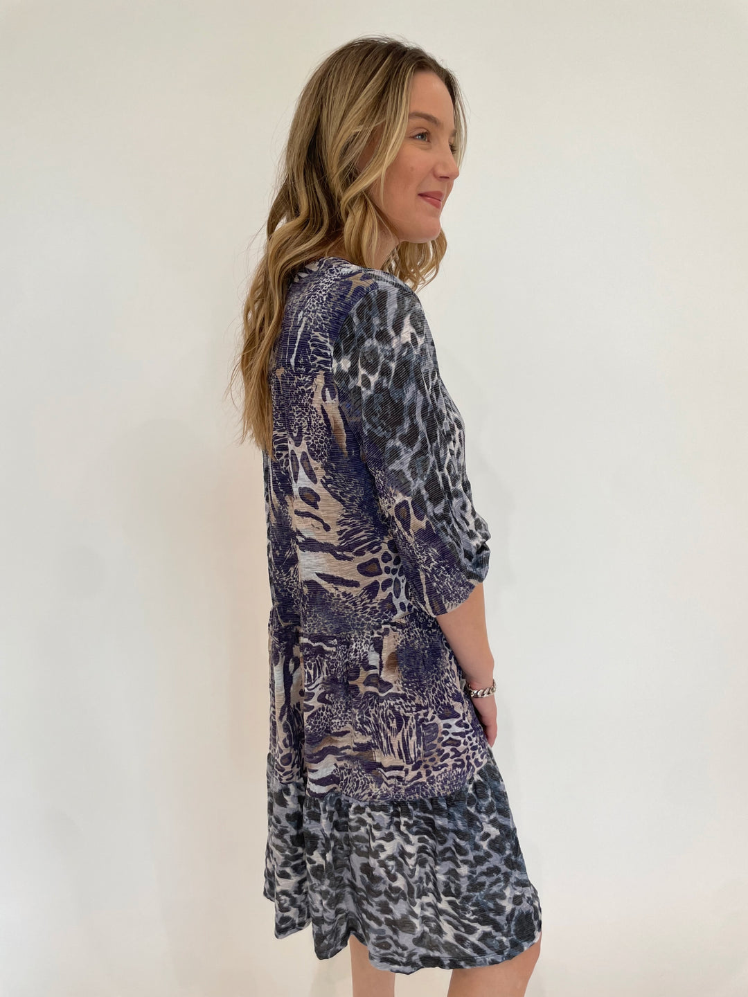 David Cline Savanna V-Neck Tiered Dress in Paw print available at Barbara Katz