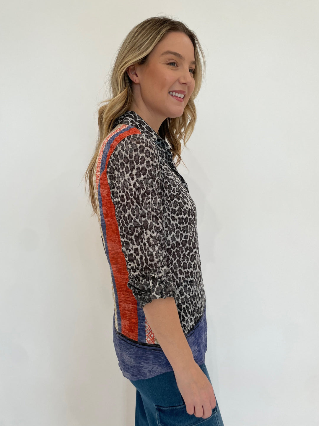 David Cline Safari Roll-Up Sleeve Snap Shirt in Animal print available at Barbara Katz