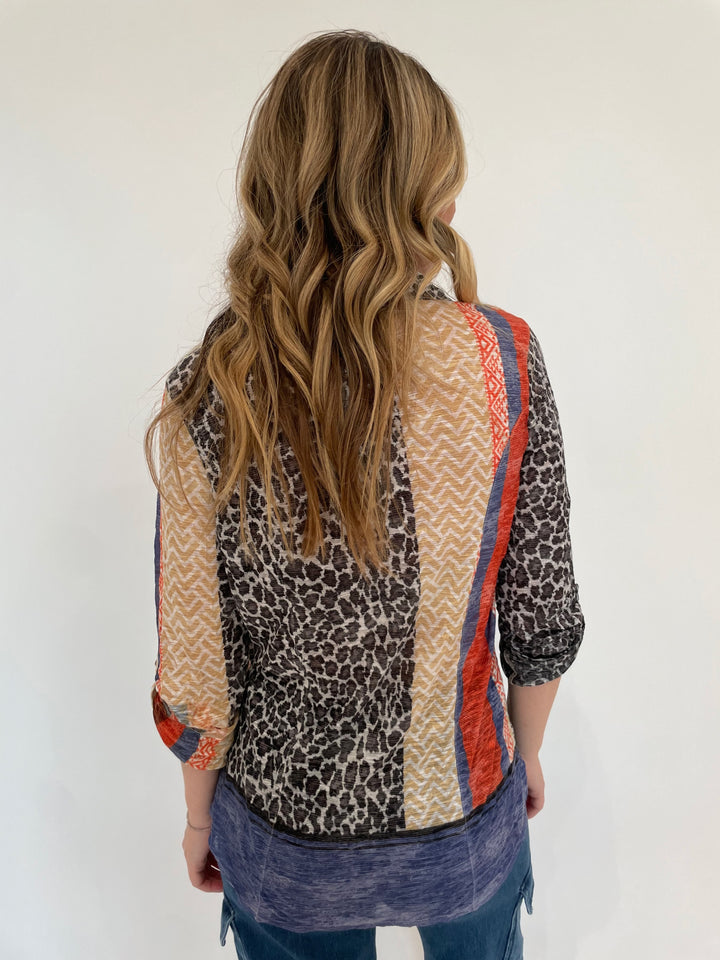 David Cline Safari Roll-Up Snap Shirt in Animal print available at Barbara Katz