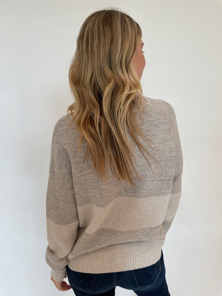 Kinross Lurex Stripe Crew Sweater in Champagne available at Barbara Katz