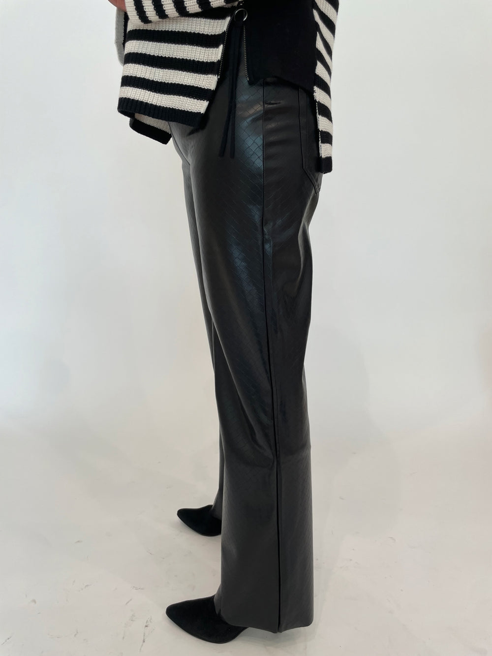 Lysse Amara Straight Flare Vegan Leather Pants in Black Wicker available at Barbara Katz