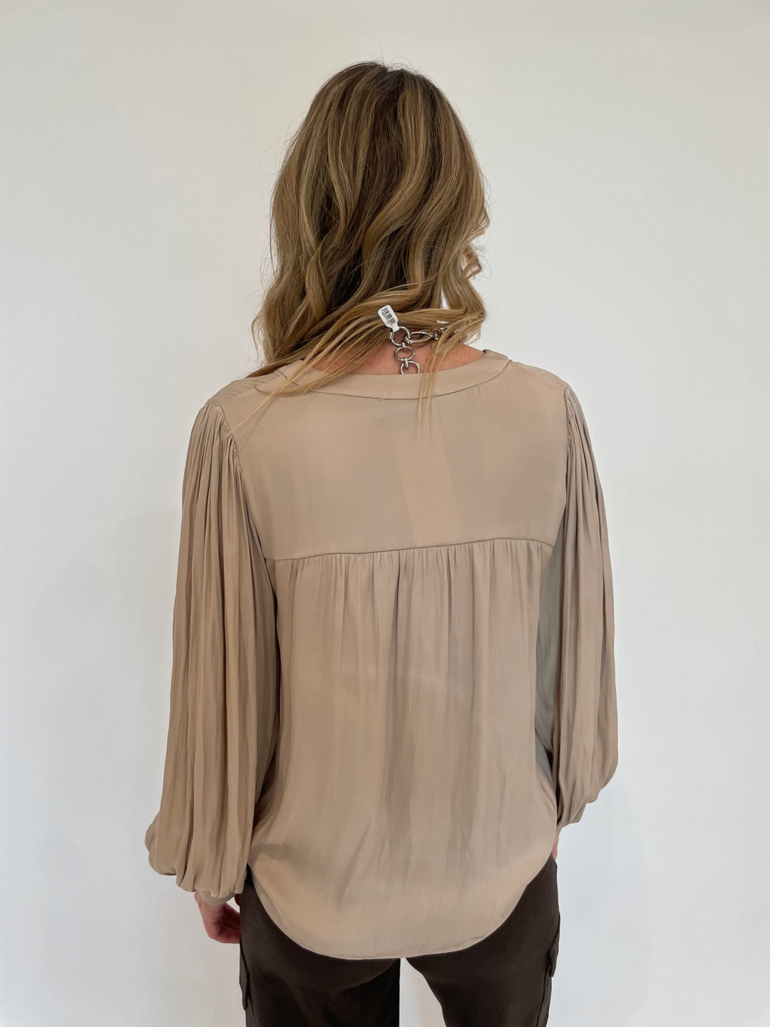 Lola & Sophie Lola & Sophie Vintage Satin Blouse in Gold with Pono Riley Necklace in Hickory available at Barbara Katz