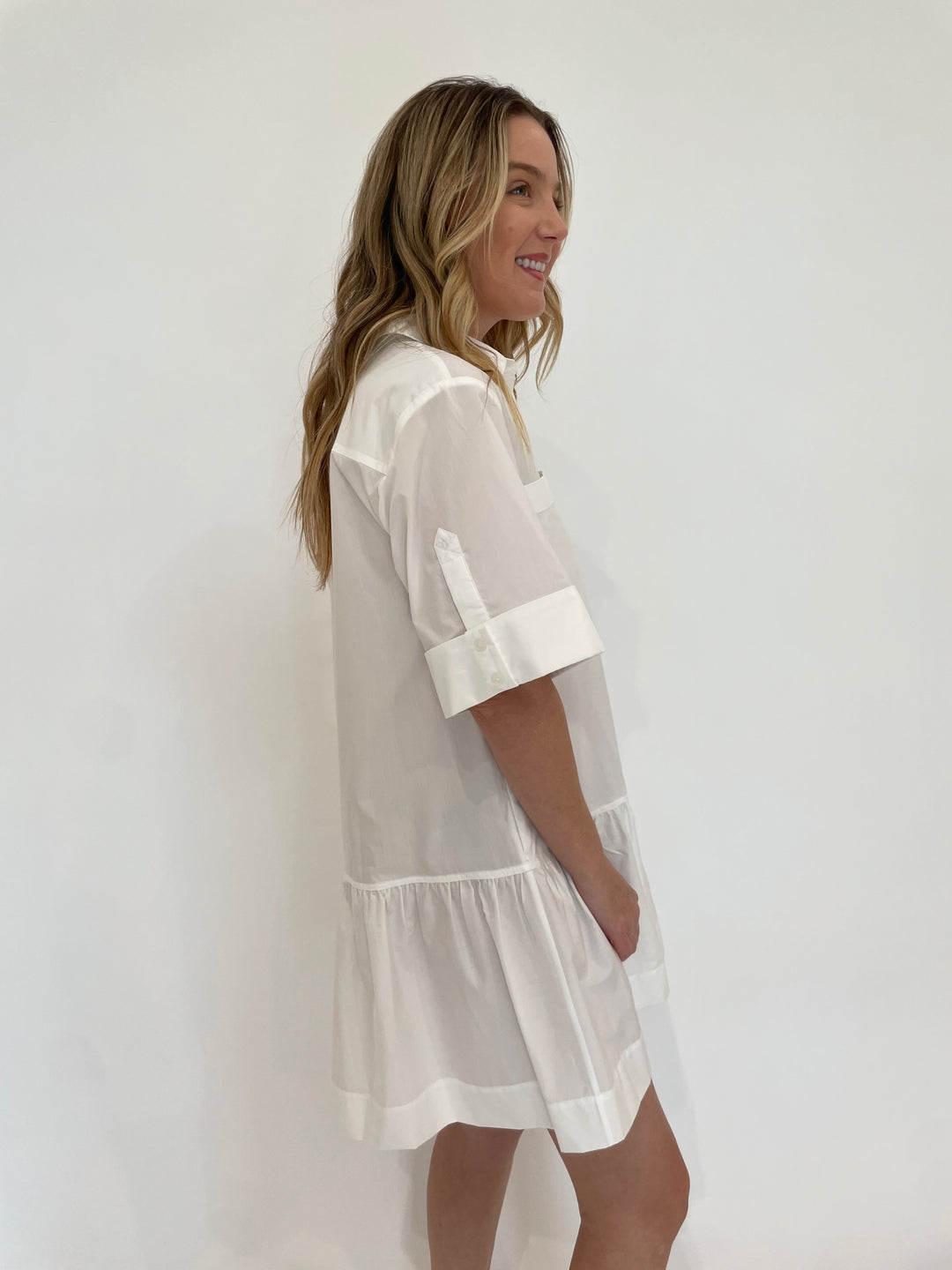 Simkhai Cris Short Sleeve Shirt Dress in White available at Barbara Katz