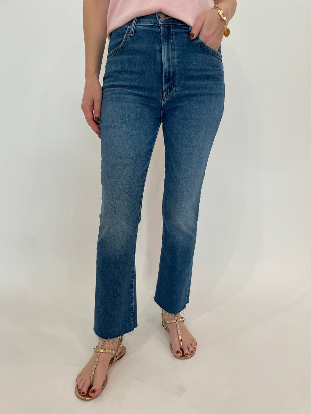 Mother The Hustler Ankle Fray Jeans in Grasping At Straws available at Barbara Katz