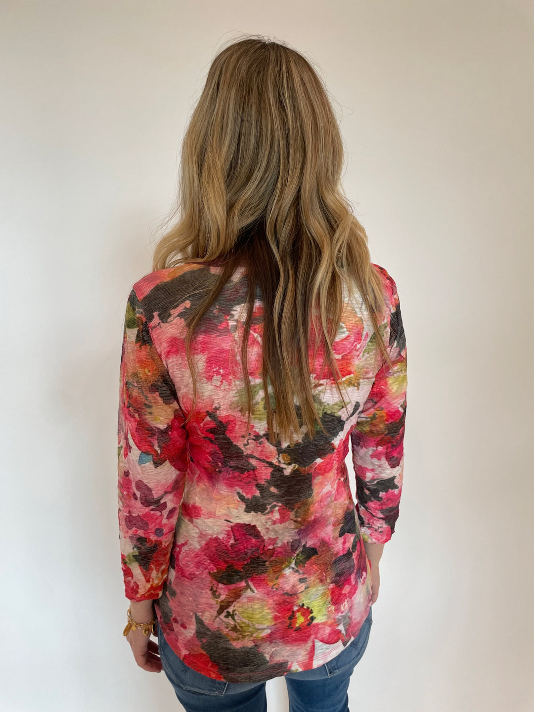 David Cline Azure 3/4 Sleeve Top in Flower available at Barbara Katz