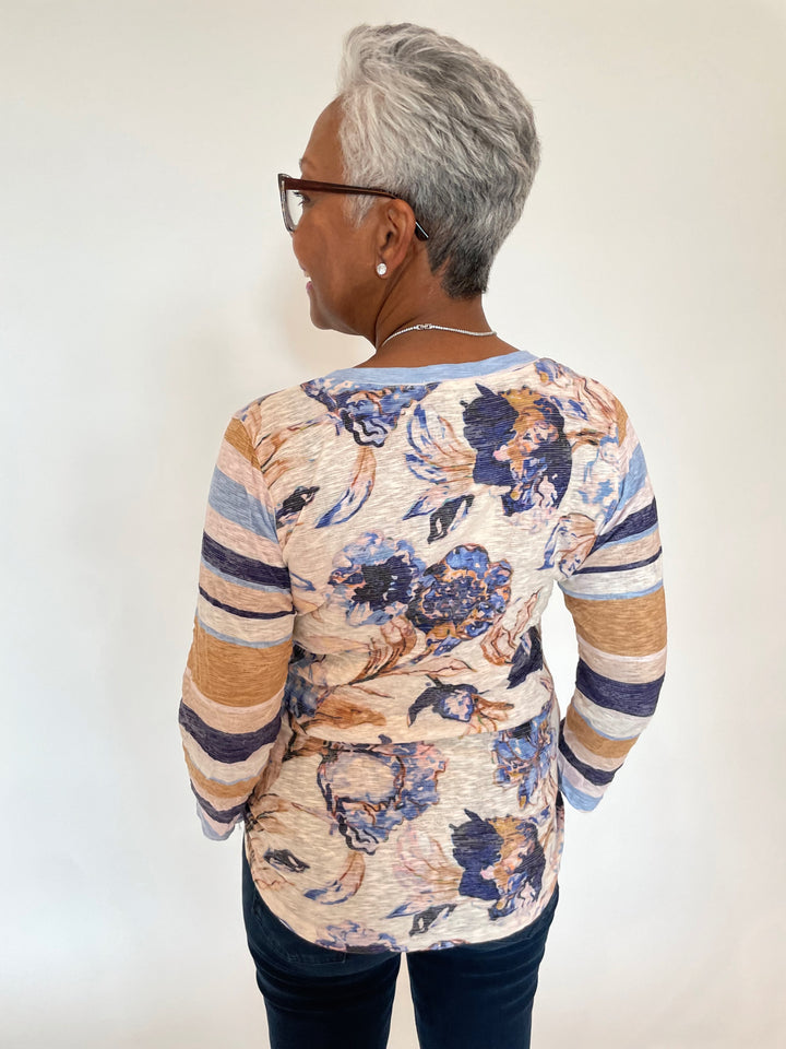 David Cline Azure 3/4 Sleeve Top in Denim available at Barbara Katz