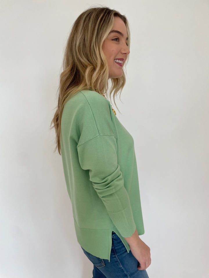 BK Shaina Center Seam Sweater in Pale Green available at Barbara Katz