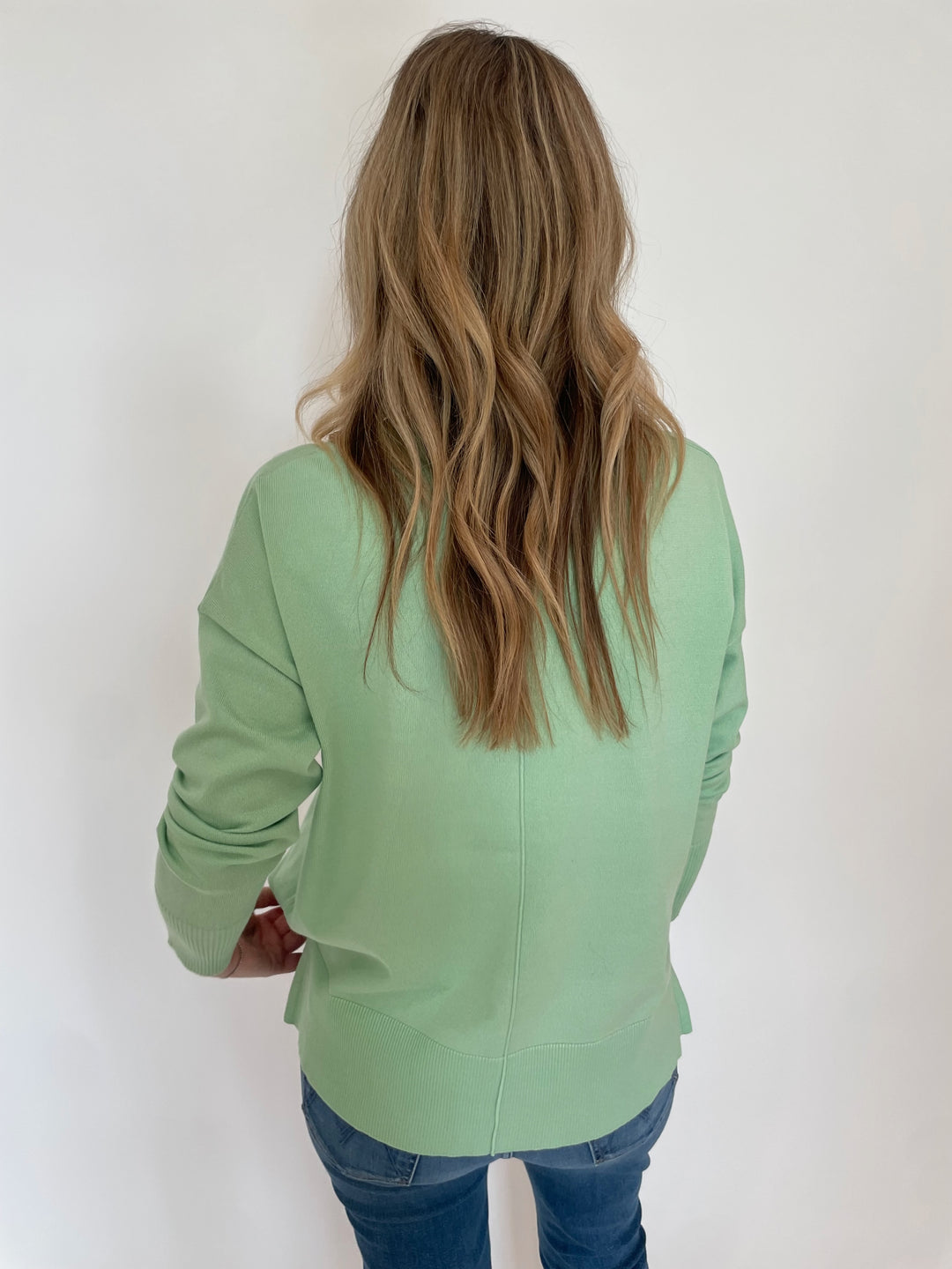 BK Shaina Center Seam Sweater in Pale Green available at Barbara Katz