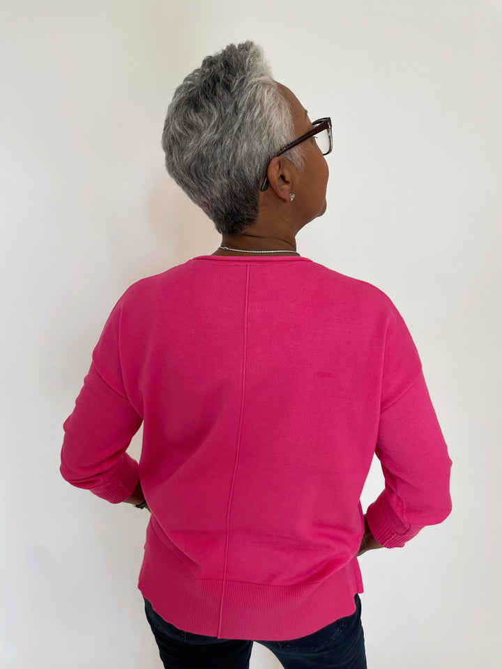 BK Shaina Center Seam Sweater in Pink Palm available at Barbara Katz