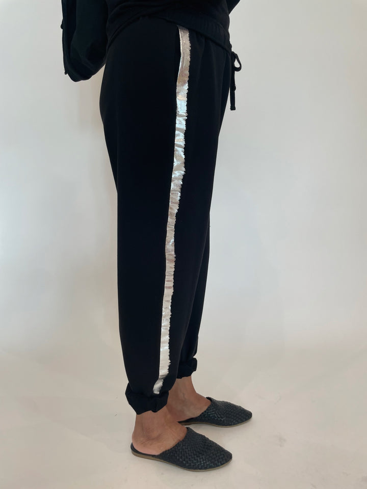 BK Chanel Metallic Tipped Sweatpants in Black available at Barbara Katz