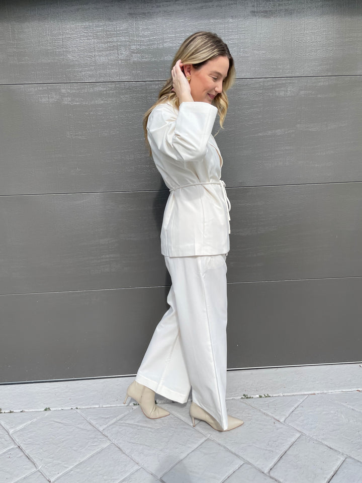 Lilla P. Notch Collar Blazer in Winter White paired with Wide Leg Pull-On Pants in Winter White available at Barbara Katz