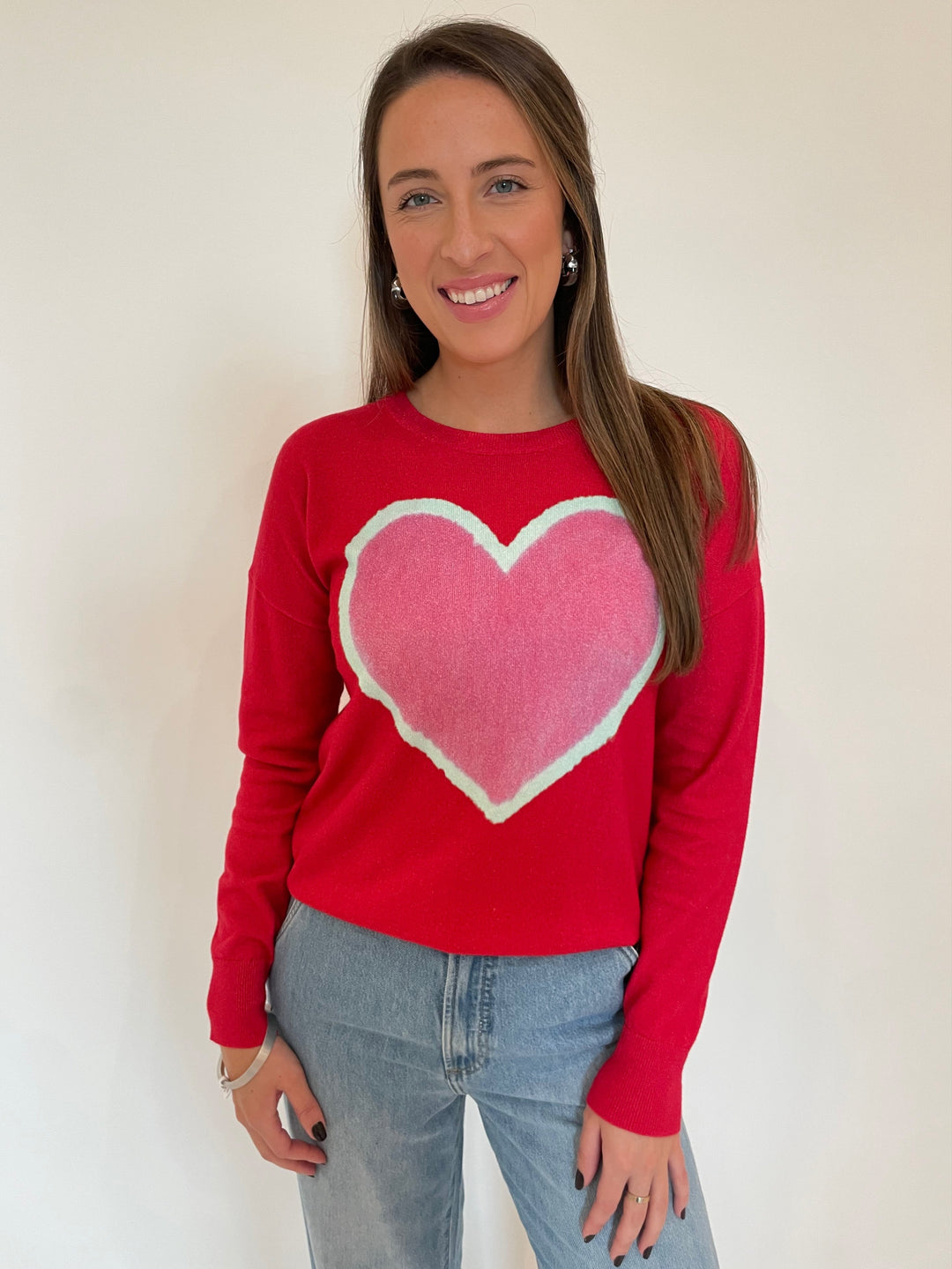 J Society Randy Heart Sweatshirt in Red available at Barbara Katz