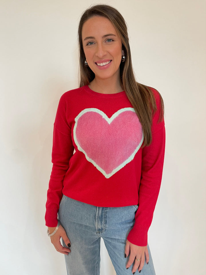 J Society Randy Heart Sweatshirt in Red available at Barbara Katz