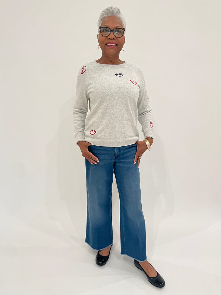 J Society Laurie Lipstick Sweatshirt in Silver paired with MAC Denim Dream Wide Crop Wonder Jeans, Gabor Black Cap Toe Ballet Shoes, Dean Davidson Crosby Hinged Bangle in Gold and Silver available at Barbara Katz