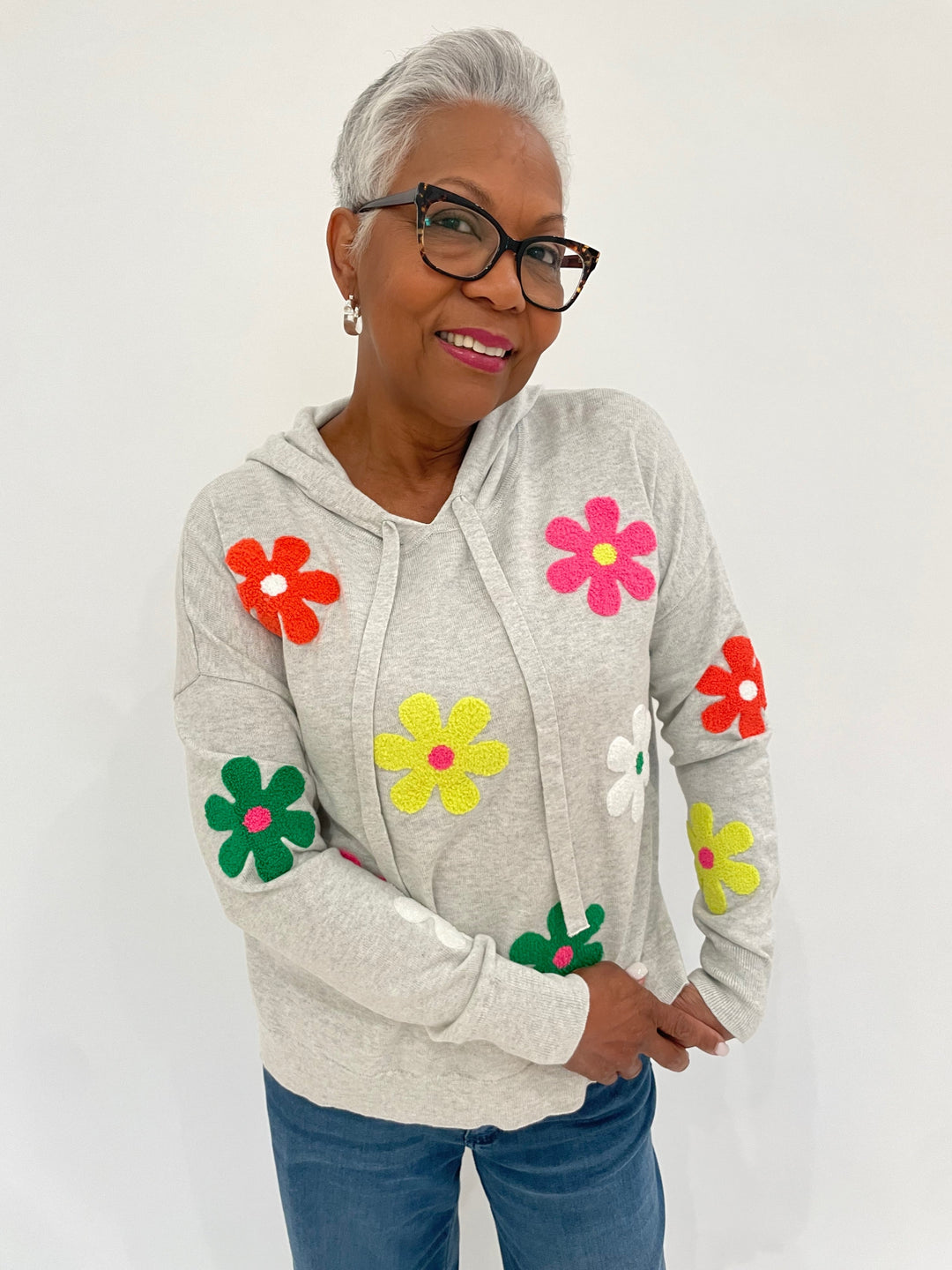 J Society Valerie Daisy Hoodie in Silver available at Barbara Katz