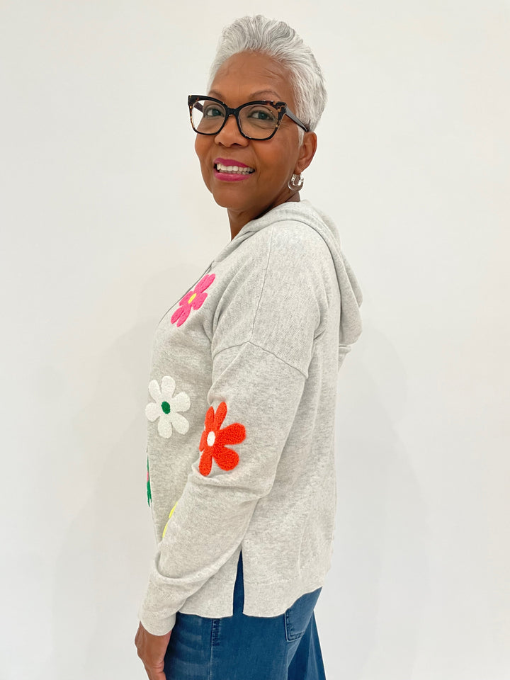 J Society Valerie Daisy Long Sleeve Hoodie in Silver available at Barbara Katz