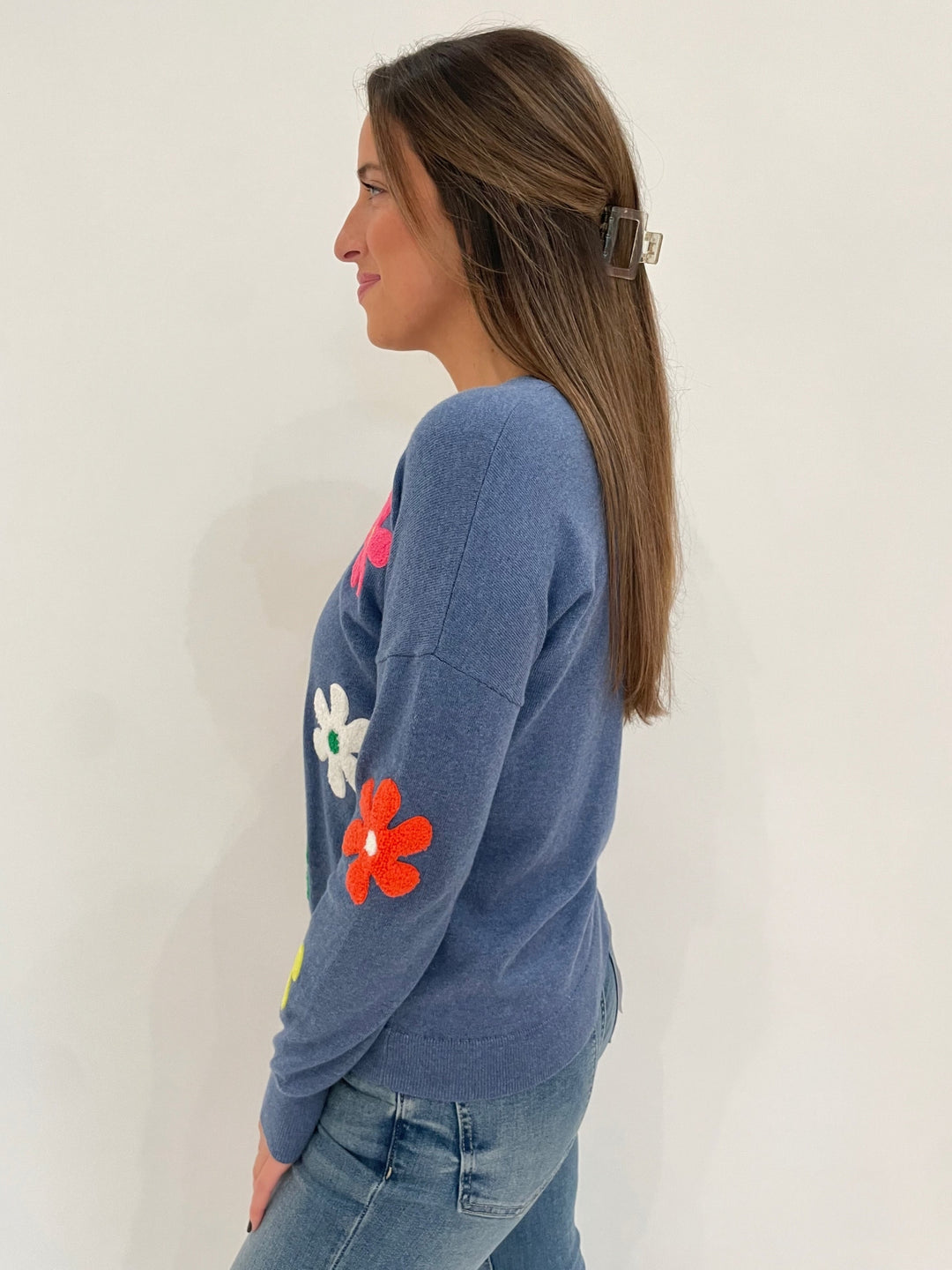 J Society Donna Daisy Long Sleeve Sweater in Denim available at Barbara Katz