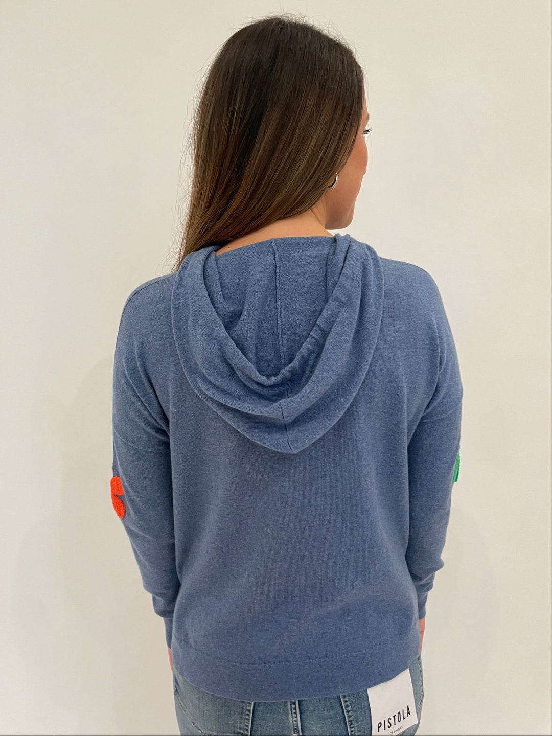 J Society Valerie Daisy Hoodie Sweater in Denim available at Barbara Katz