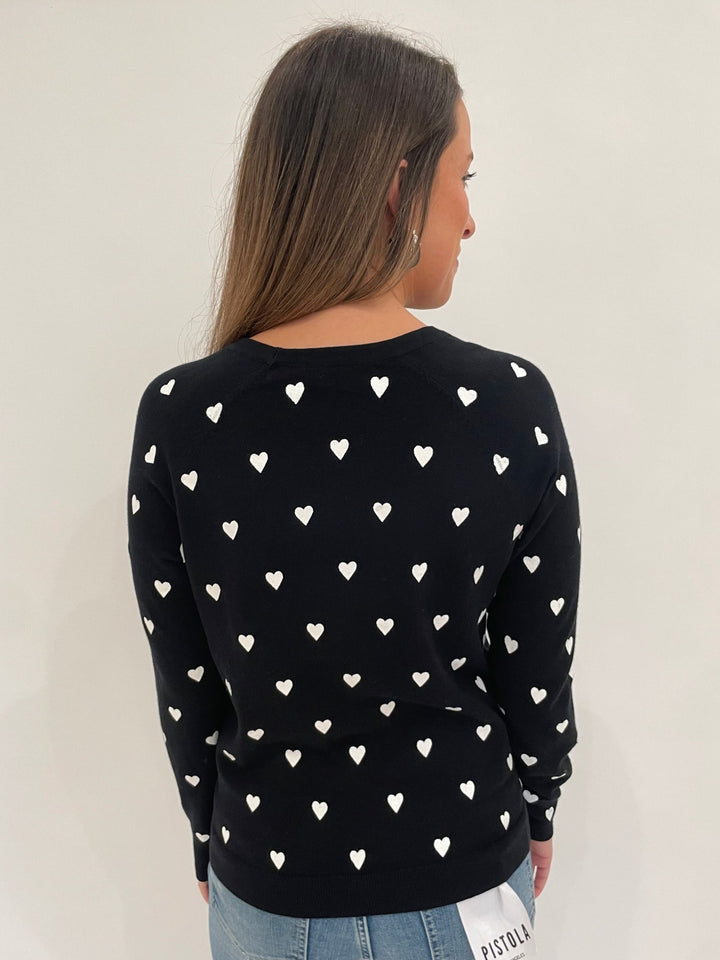 J Society Joy Heart Print Sweater in Black/White available at Barbara Katz