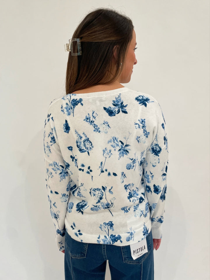 J Society Marilyn Floral Sweater in Blue/White available at Barbara Katz