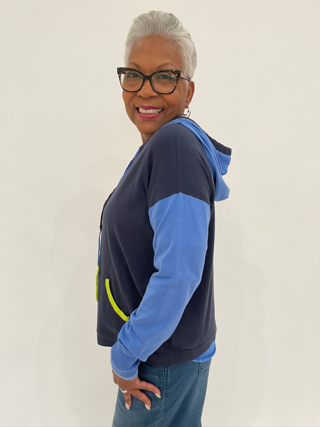 Zaket & Plover Eli Color Block Long Sleeve Hoodie in Ink available at Barbara Katz