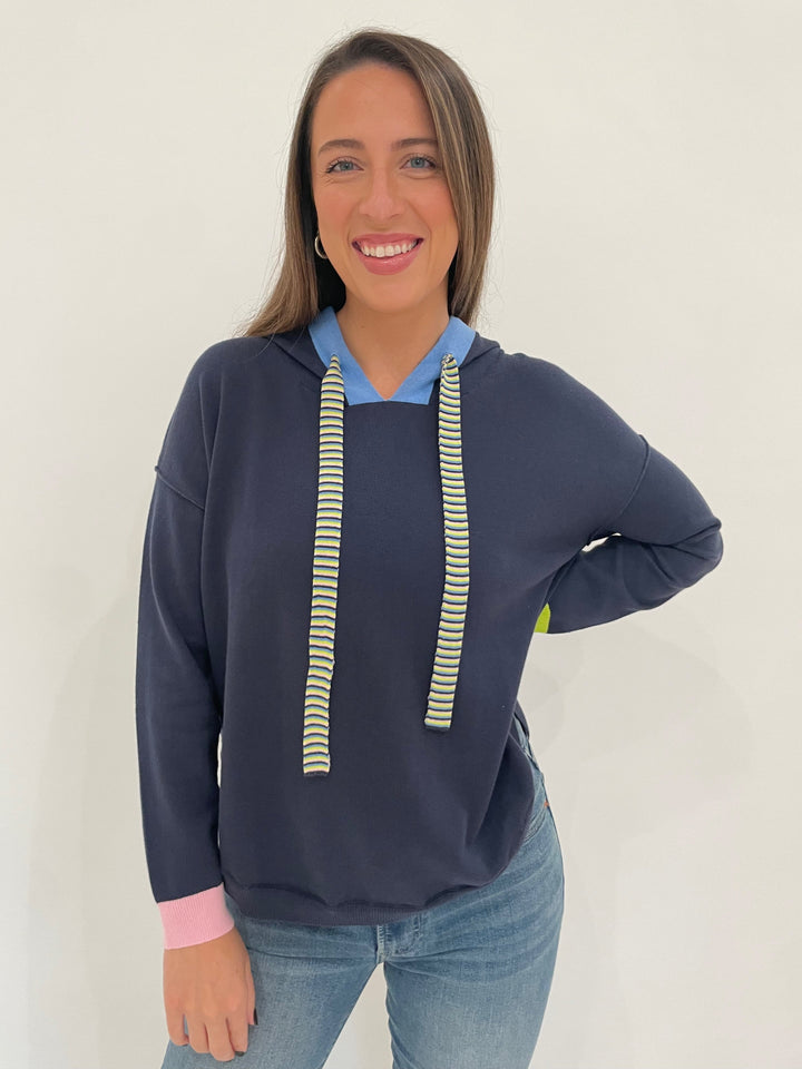 Zaket & Plover Carol Fun Hoodie in Navy available at Barbara Katz