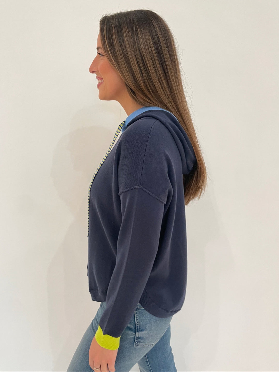 Zaket & Plover Carol Fun Long Sleeve Hoodie in Navy available at Barbara Katz