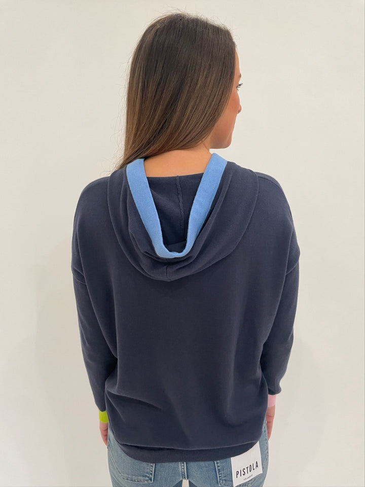 Zaket & Plover Carol Fun Hoodie Sweatshirt in Navy available at Barbara Katz