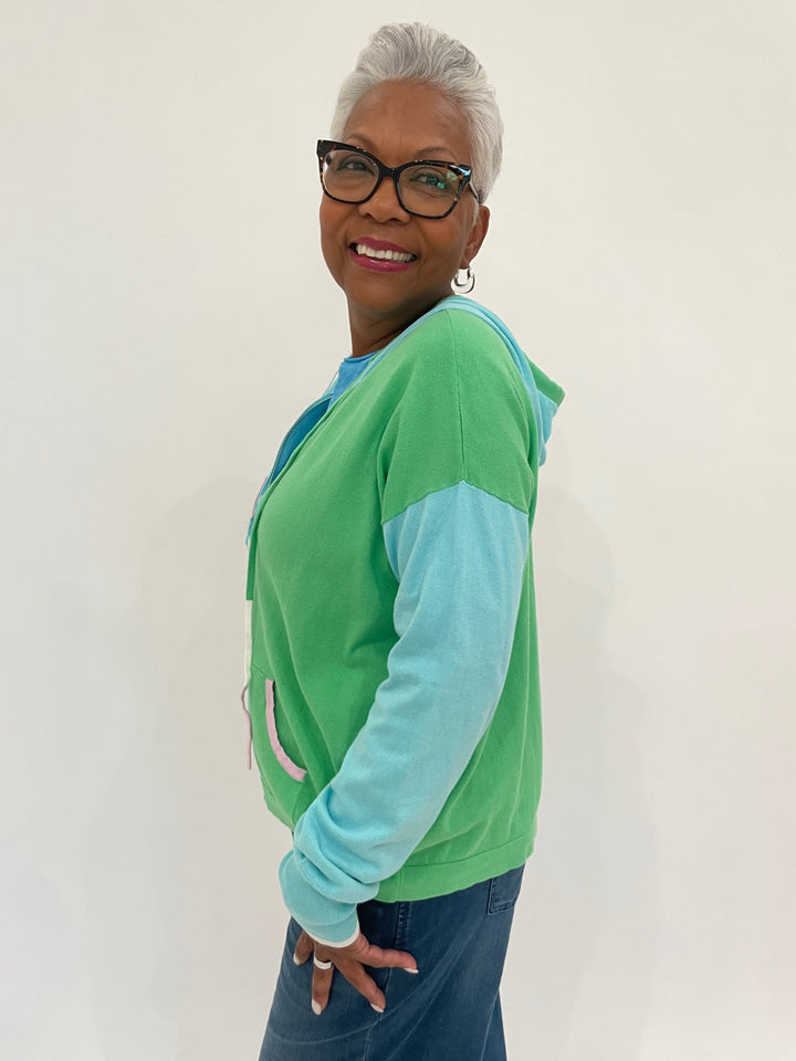 Zaket & Plover Eli Color Block Long Sleeve Hoodie in Green Apple available at Barbara Katz