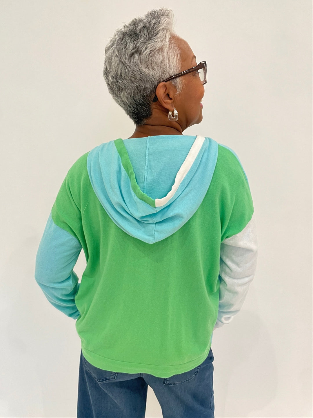 Zaket & Plover Eli Color Block Hoodie in Apple Green available at Barbara Katz