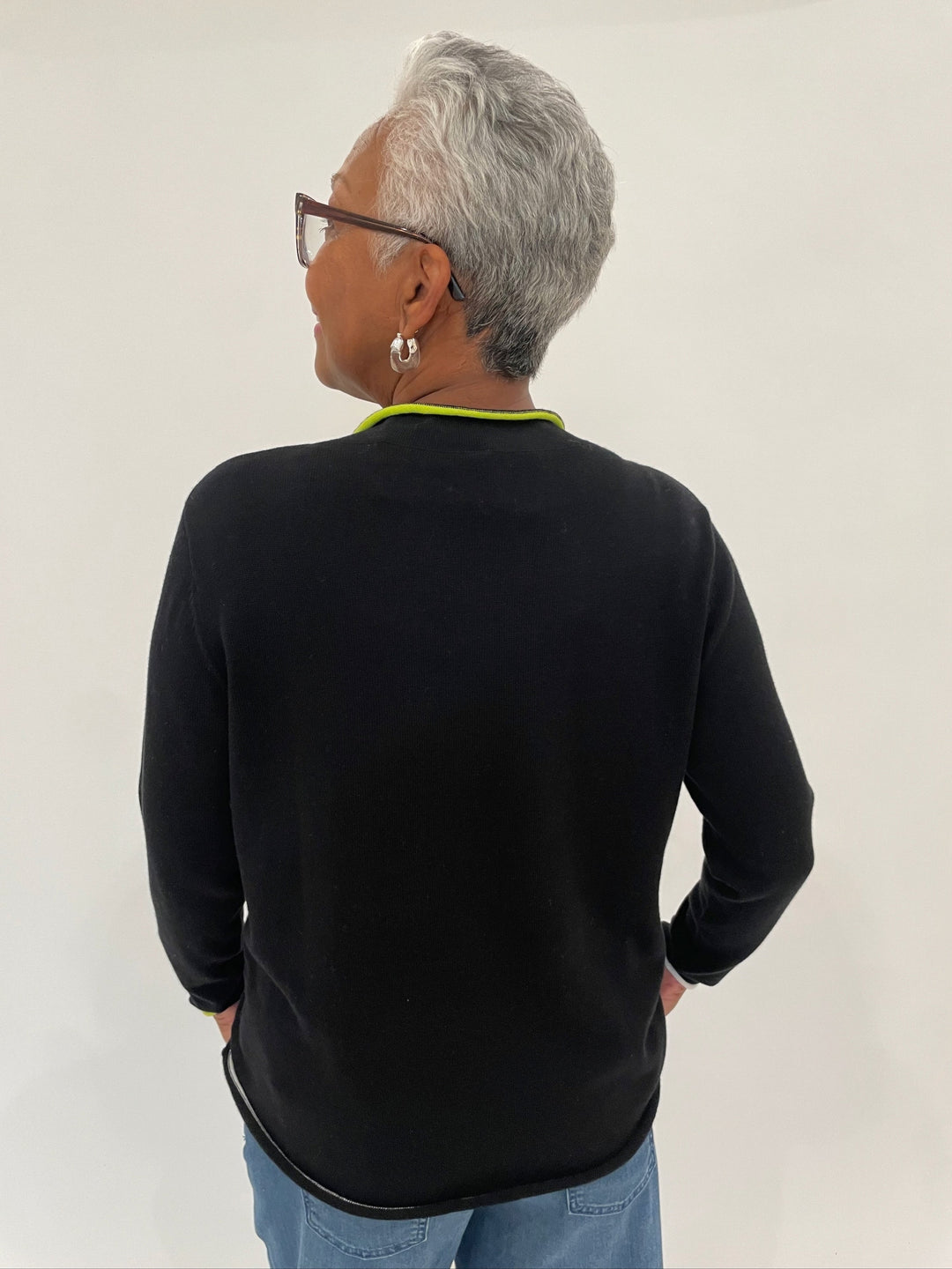 Zaket & Plover Louise Thread Detail Pullover Sweater in Black available at Barbara Katz