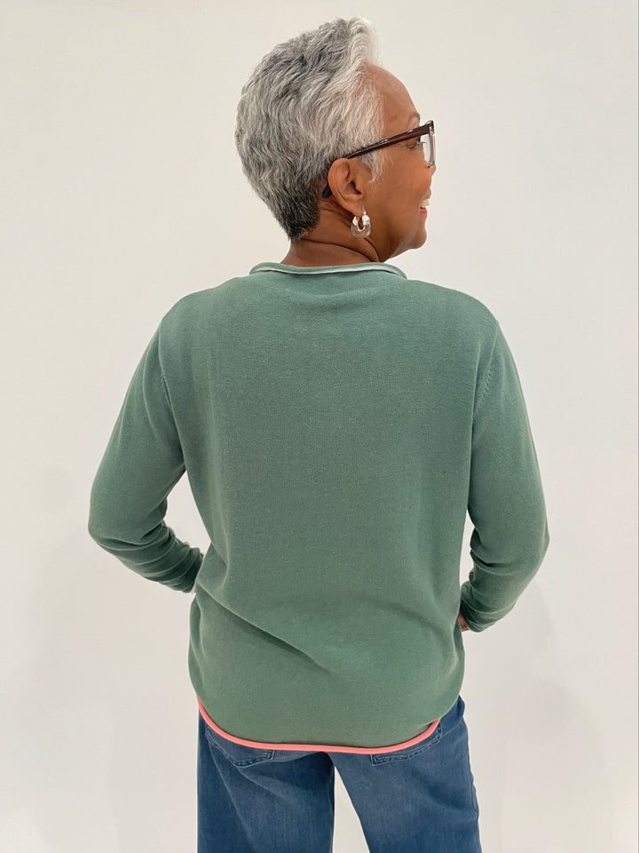 Zaket & Plover Louise Thread Detail Sweater in Sage available at Barbara Katz