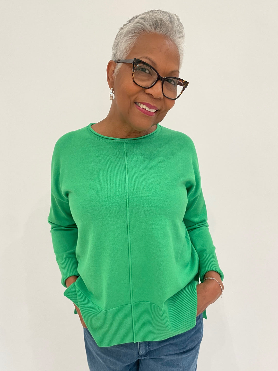 BK Shaina Center Seam Sweater in Green available at Barbara Katz