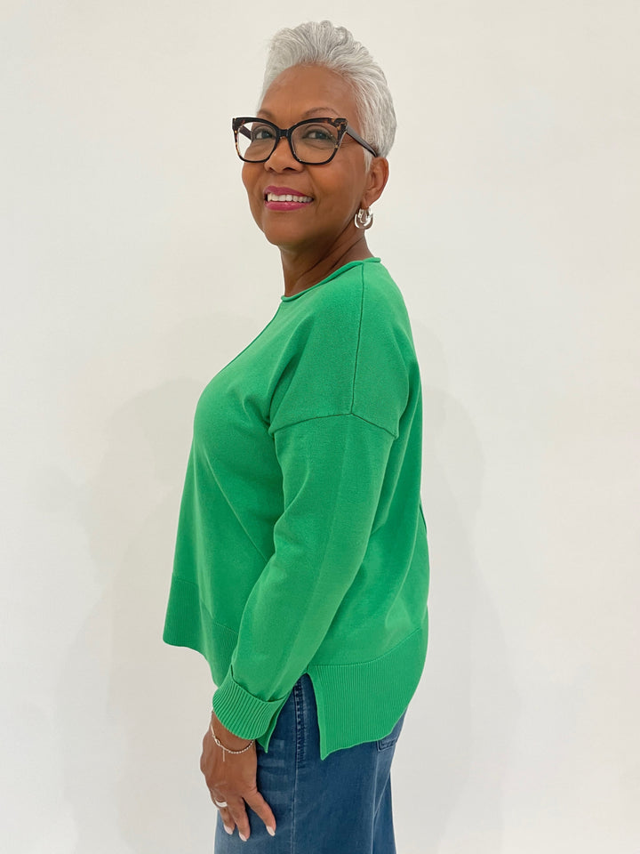 BK Shaina Center Seam Long Sleeve Sweater in Green available at Barbara Katz