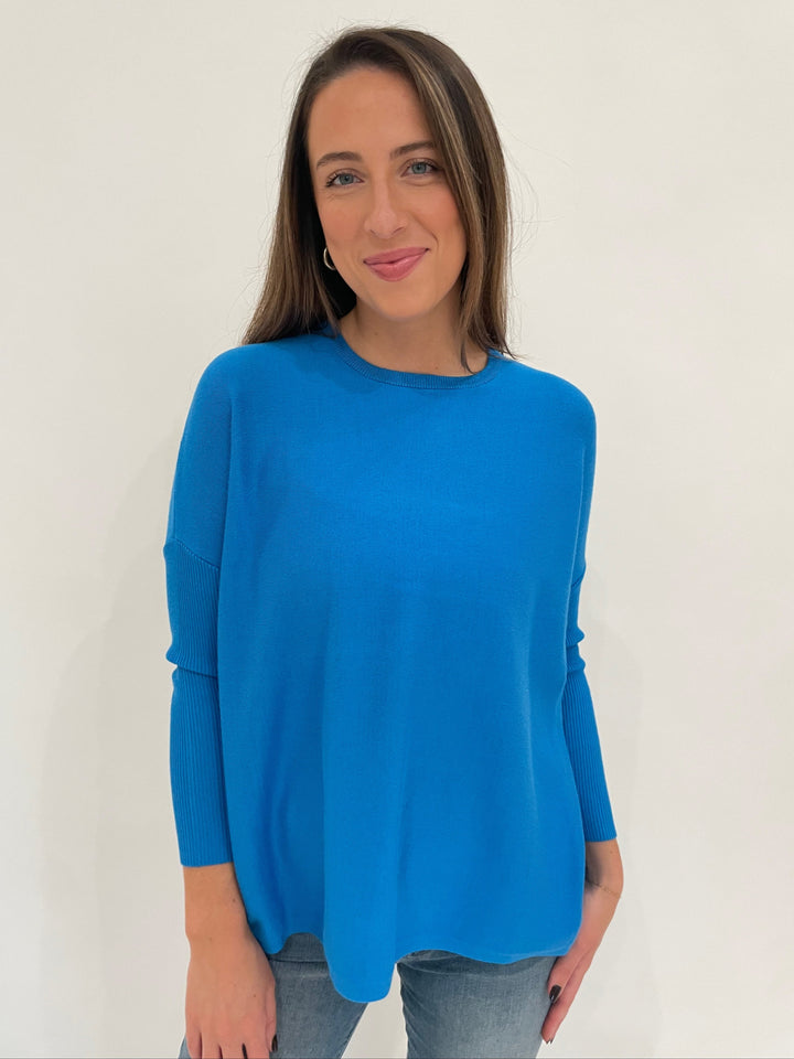 BK Sabrina Boxy Sweater in Blue Jewel available at Barbara Katz