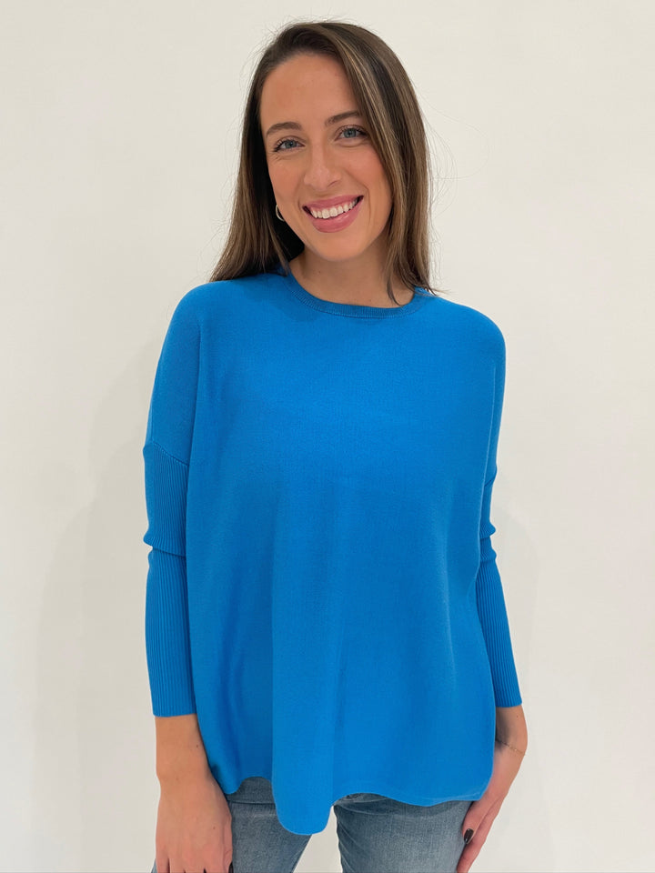 BK Sabrina Boxy Sweater in Blue Jewel available at Barbara Katz