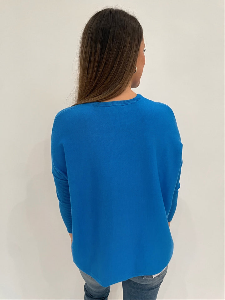 BK Sabrina Boxy Sweater in Blue Jewel available at Barbara Katz