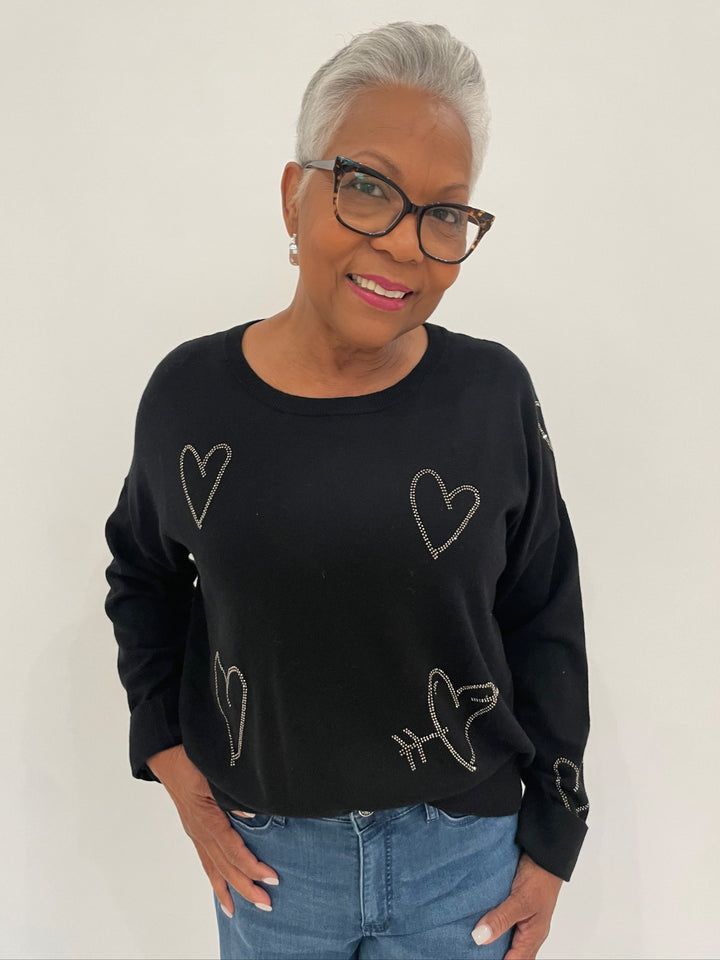 Whisper by Brodie Heart Hot Fix Crew Sweater in Coal available at Barbara Katz