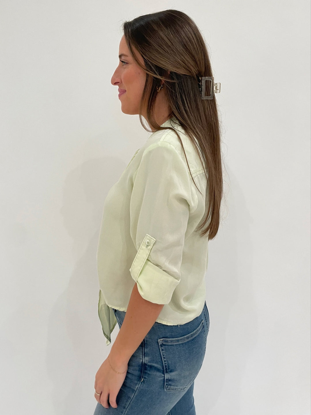 BK Solange Tie Button-Down Shirt in Lime Cream available at Barbara Katz