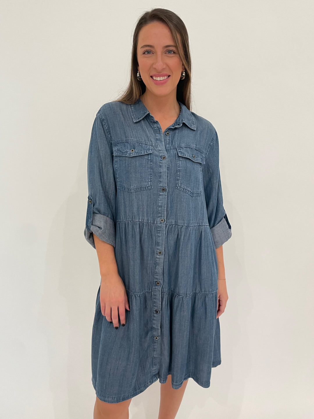 BK Bree Denim Dress in Calva available at Barbara Katz