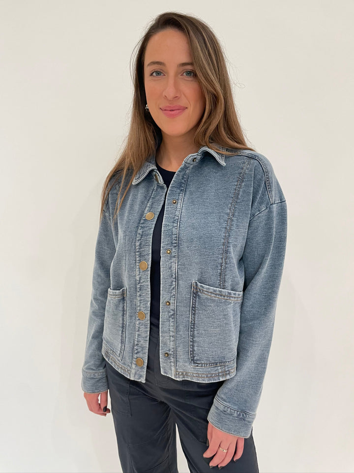 BK Cropped Barn Denim Jacket in Light Blue available at Barbara Katz