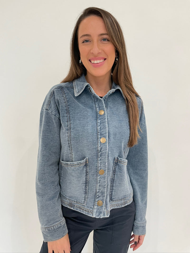 BK Cropped Barn Jacket in Light Blue available at Barbara Katz