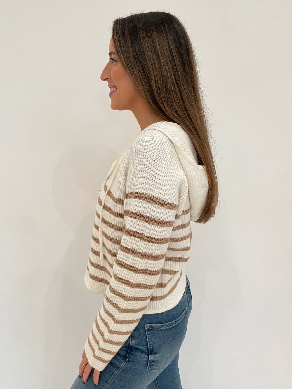 BK Striped Dickey Long Sleeve Sweater Jacket in Ivory Combo available at Barbara Katz