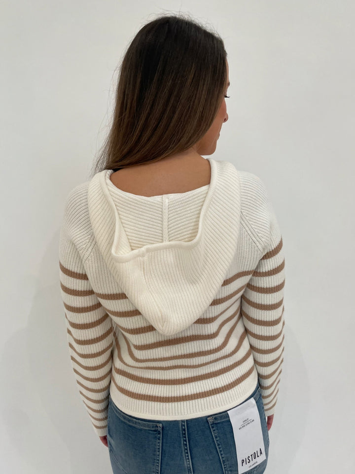 BK Striped Dickey Sweater Jacket Hoodie in Ivory Combo available at Barbara Katz