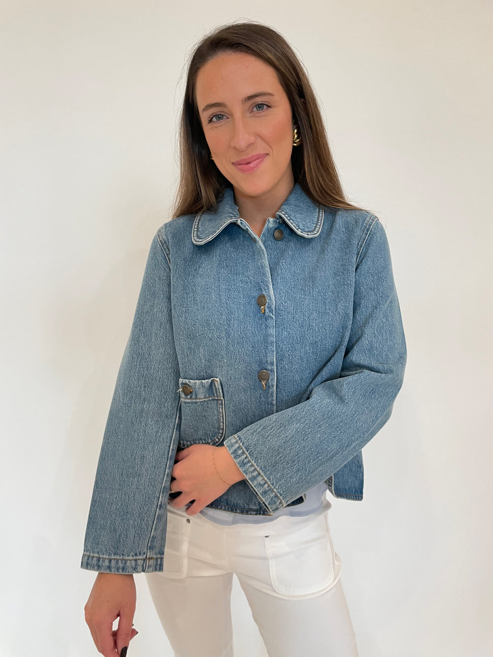 BA&SH Tiny Denim Jacket in Blue available at Barbara Katz