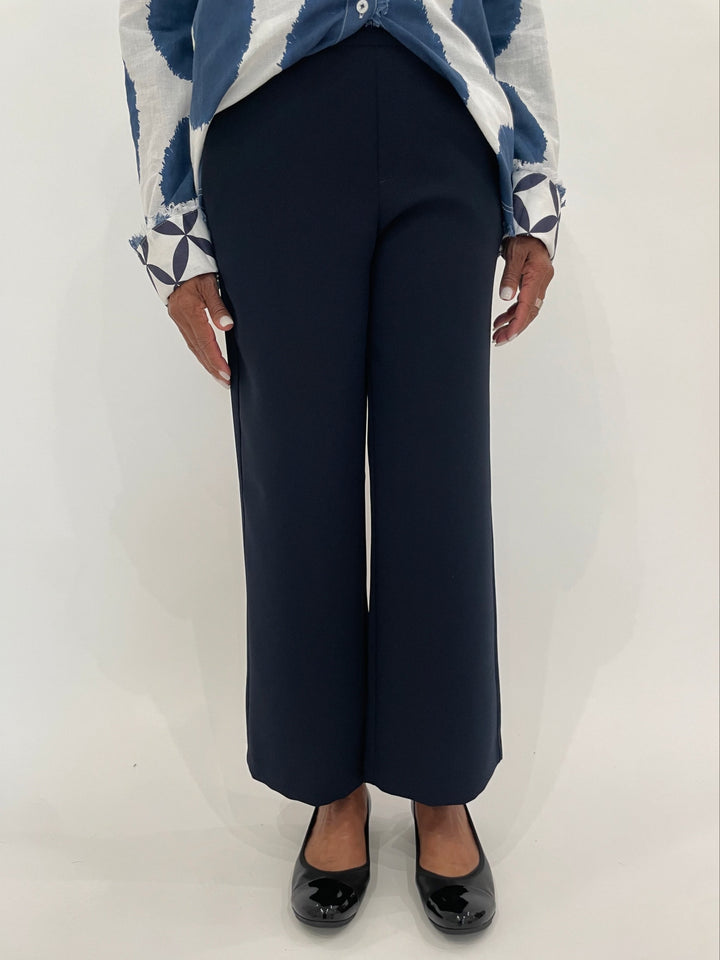 MAC Chiara Crop Floating Crepe Pants in Navy available at Barbara Katz