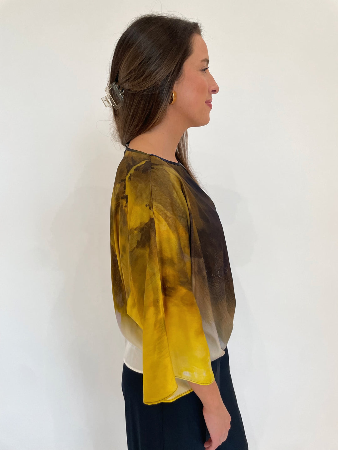 Lola & Sophie Amy 3/4 Sleeve Sunflower Top in Sun available at Barbara Katz